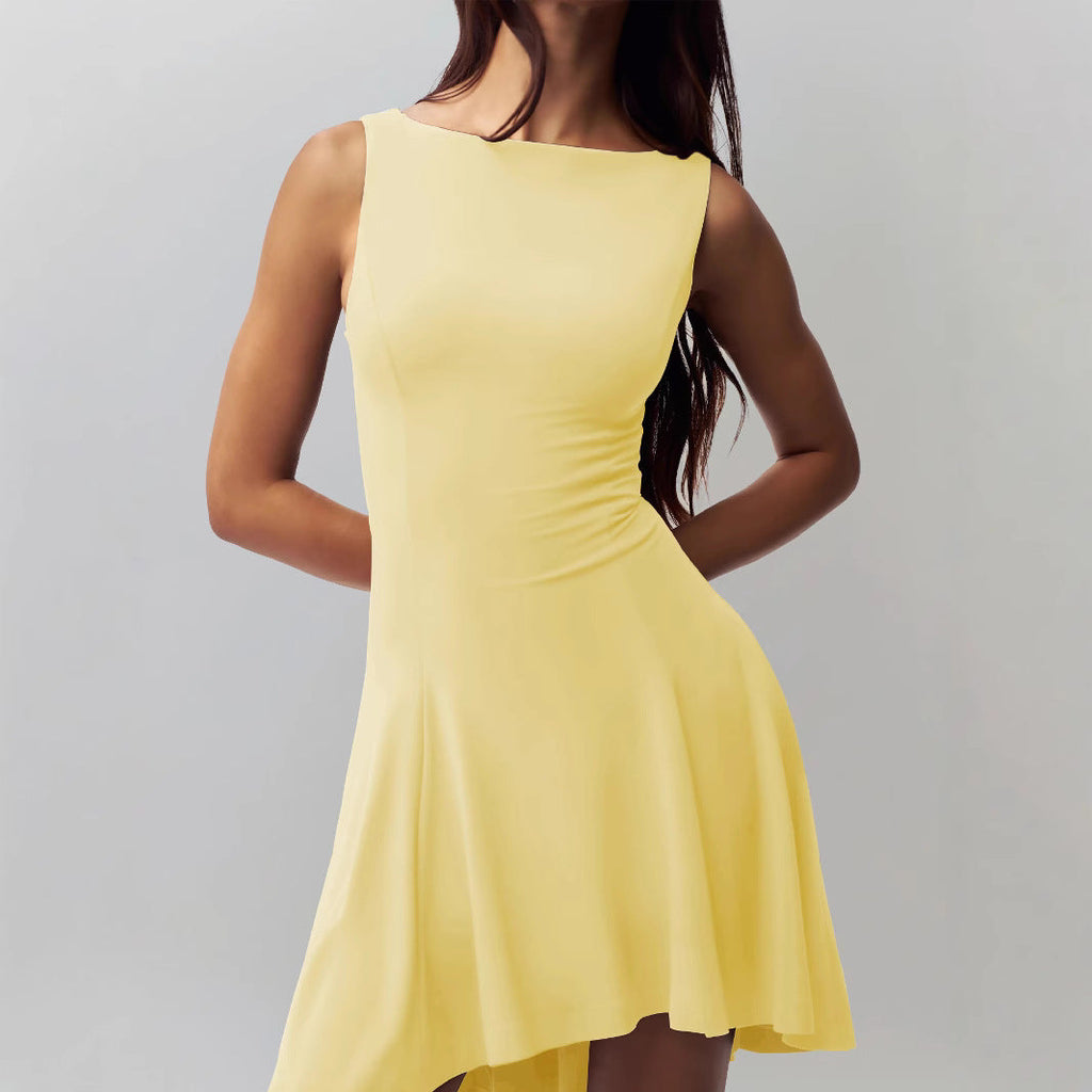Damen elegantes Kleid mit asymmetrischem Saum und figurbetontem Design