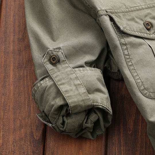 Herren Longline Canvas-Overshirt im Utility-Stil mit Brustpattentaschen Shop Nory