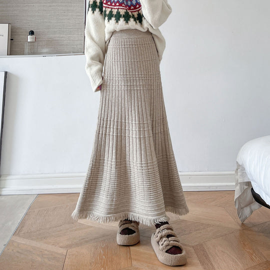 Damen Eleganter Plissee-Maxirock mit Fransen Shop Nory
