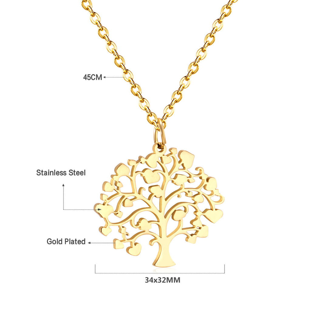 Damen Halskette mit kunstvollem Baum-Motiv aus hochwertigem Edelstahl und Goldbeschichtung Shop Nory