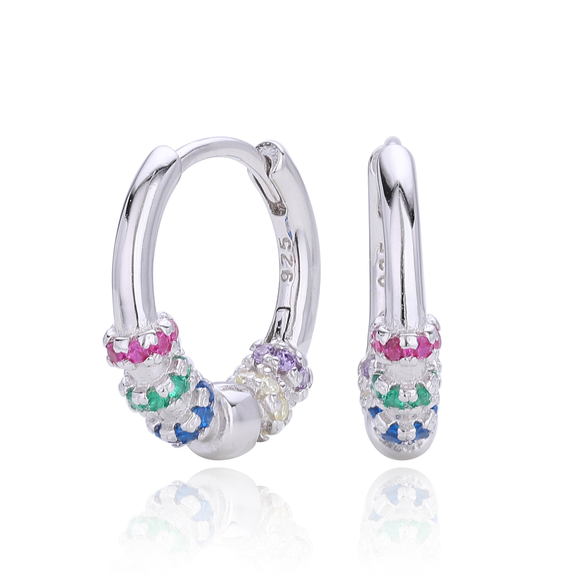 Damen Creolen mit bunten Zirkon-Elementen aus 925 Sterling Silber Shop Nory
