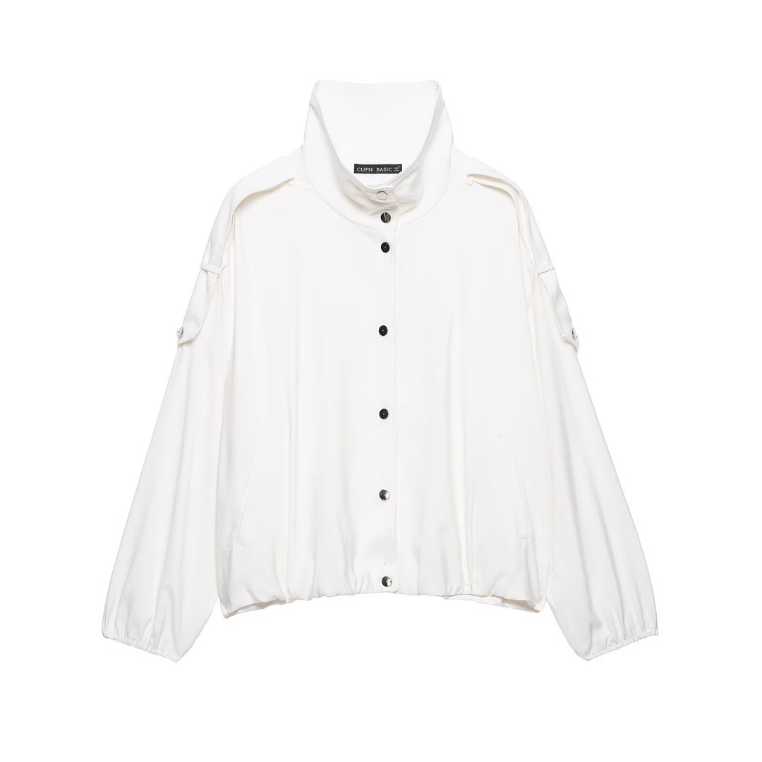 Damen Oversize-Blousonjacke mit Stehkragen und Druckknopffront Shop Nory