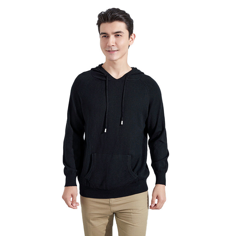 Herren Leichter Kapuzen-Feinstrickpullover mit Kängurutasche und Raglanärmeln Shop Nory
