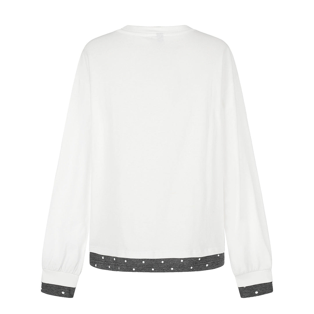 Damen Langarm-Pyjama-Top mit halbnaher Knopfleiste, Herz-Hundeprint und kontrastiertem Bündchen Shop Nory
