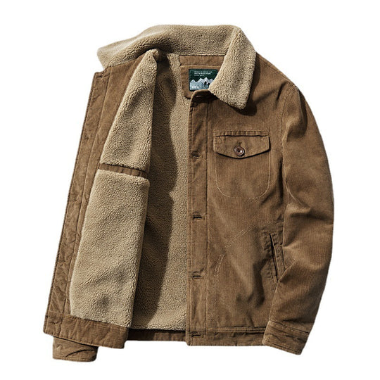 Herren Cordjacke mit Sherpa-Innenfutter, Hemdkragen und Taschen-Detail Shop Nory