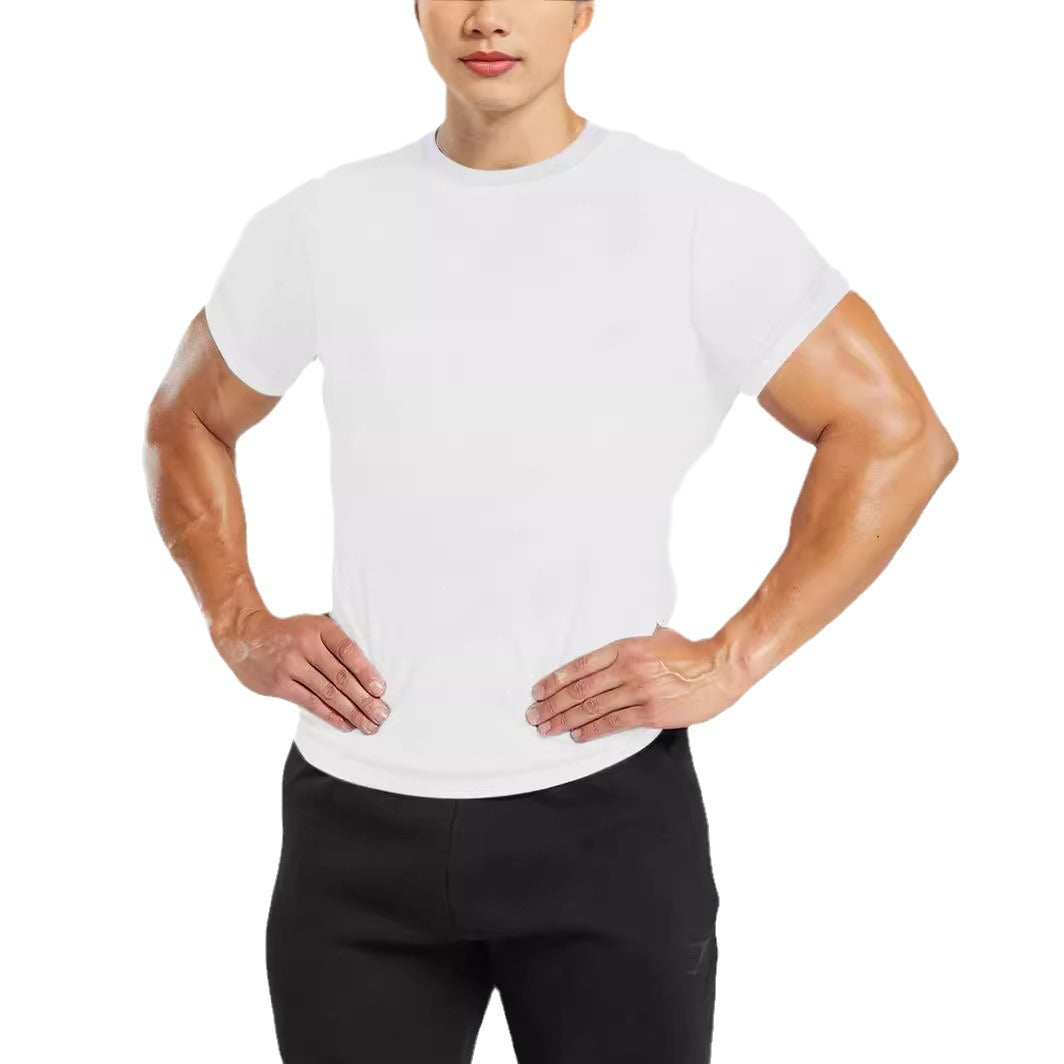 Herren nan tailliertes Rundhals-Leistungsshirt mit elastischem Seitenkeil und flachen Nähten