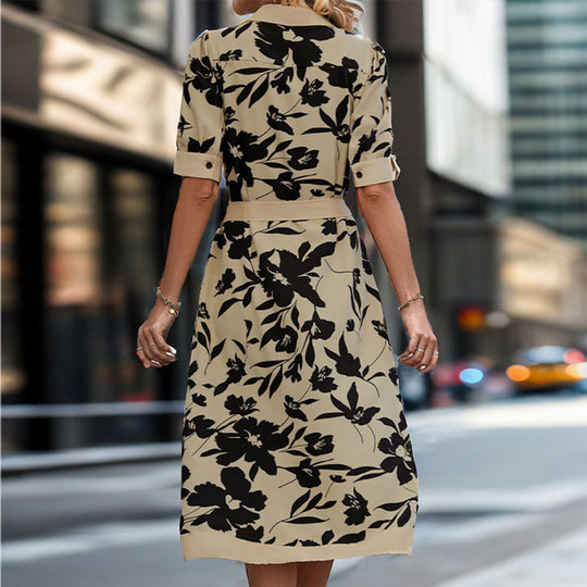 Damen Tailliertes Blusenkleid mit Taillengürtel, Frontknopfleiste und Frontschlitz Shop Nory