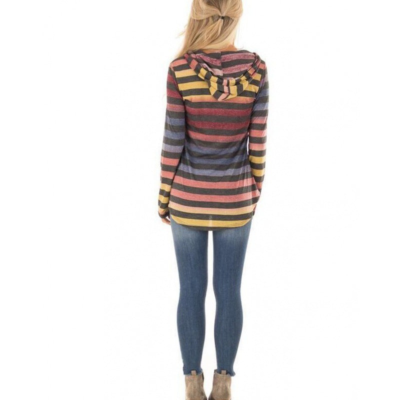 Damen Gestreiftes Kapuzenlongsleeve mit Tunika-Silhouette Shop Nory