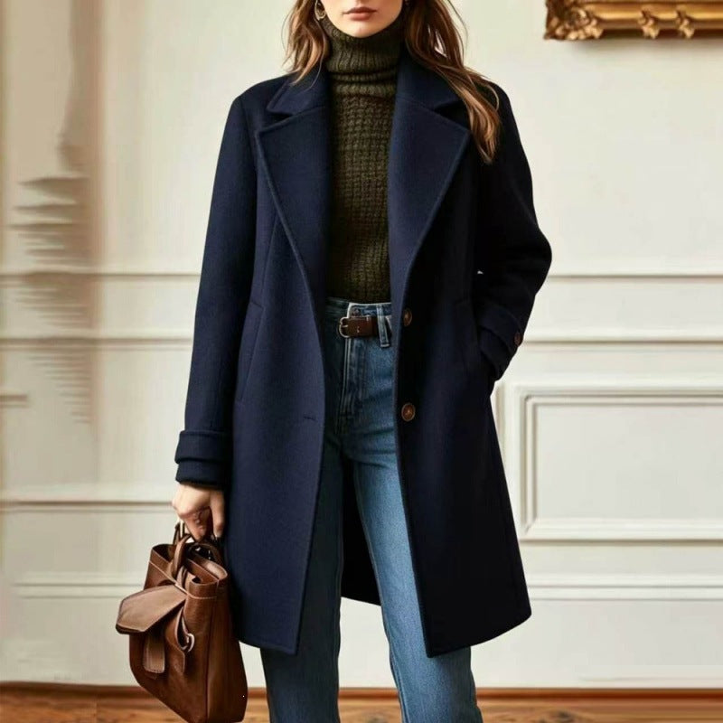 Damen Eleganter Wollmantel mit tailliertem Schnitt und Reverskragen Shop Nory