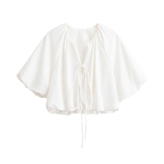 Damen Oversize Cape-Bluse mit Tunnelzug, Ballonärmeln und gerafftem Saum Shop Nory