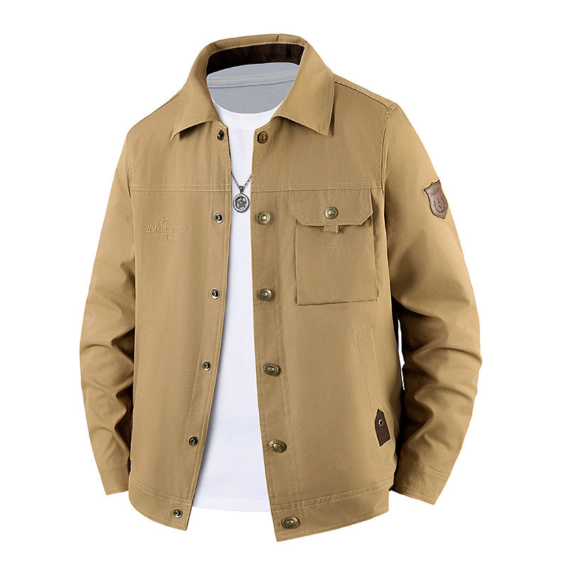 Herren Canvas-Workerjacke mit Knopfleiste, aufgesetzter Brusttasche und Hemdkragen Shop Nory