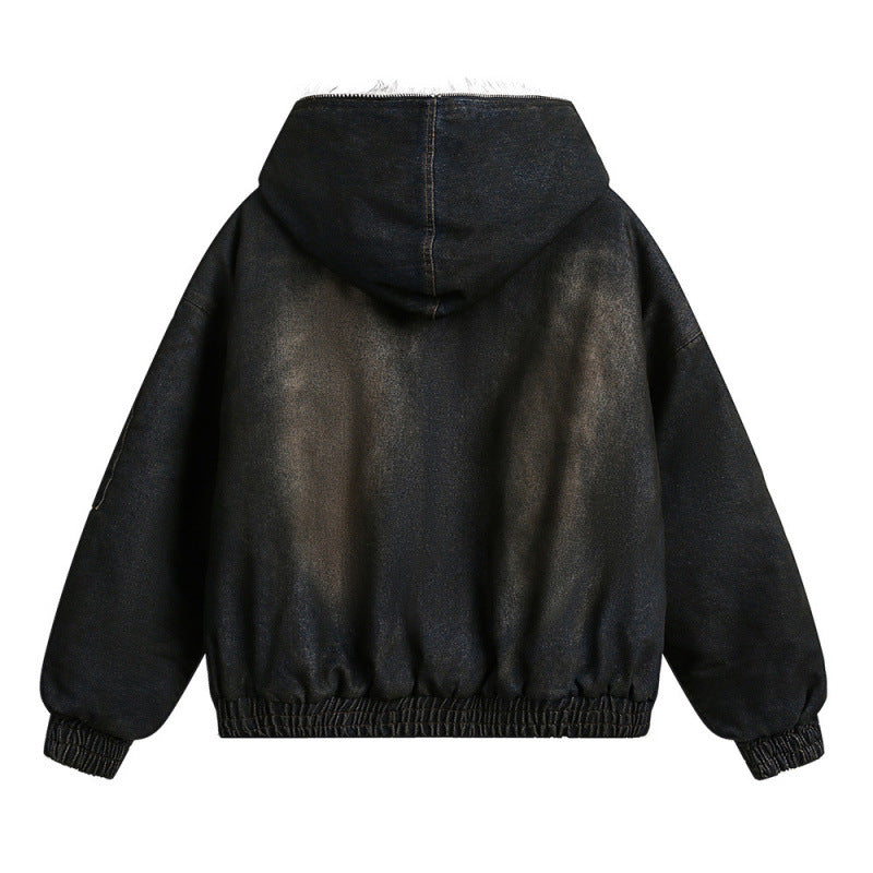 Herren Gefütterte Bomberjacke mit Teddyfutter, Kapuze und Used-Finish Shop Nory
