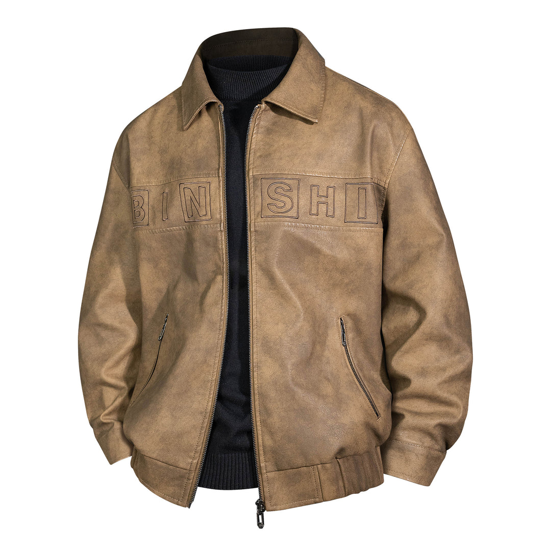 Herren Veloursleder-Optik Bomberjacke mit aufgesetztem Logo und Reißverschluss Shop Nory