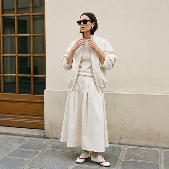 Damen Oversize Cropped-Blouson mit Tunnelzug und fließendem Maxi‑Rock mit Beinschlitz Shop Nory