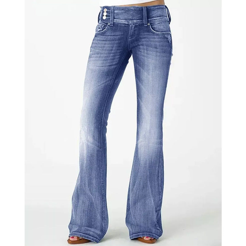 BeliShopnoryte Weinlese Seitenknopf Hohe Taille Skinny Jeans
