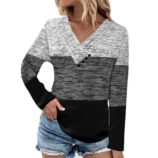 Damen Gerippter V-Ausschnitt Pullover mit Farbverlauf, Zierknöpfen und legerer Passform Shop Nory