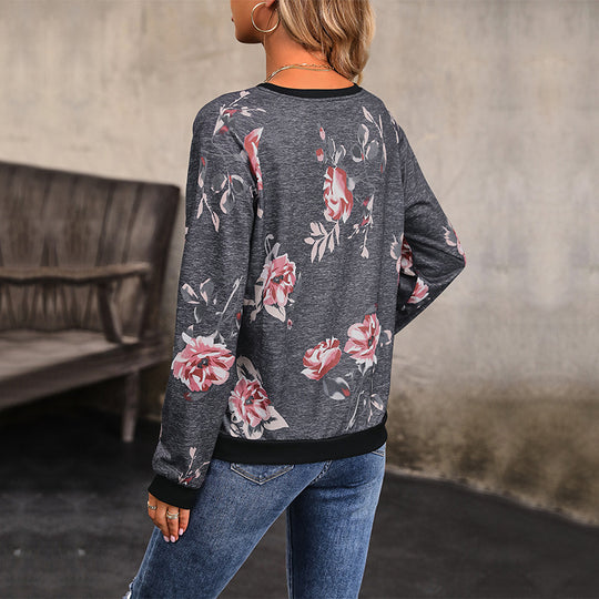 Damen Lässiges Raglan-Sweatshirt mit floralem Print und Rippbündchen Shop Nory