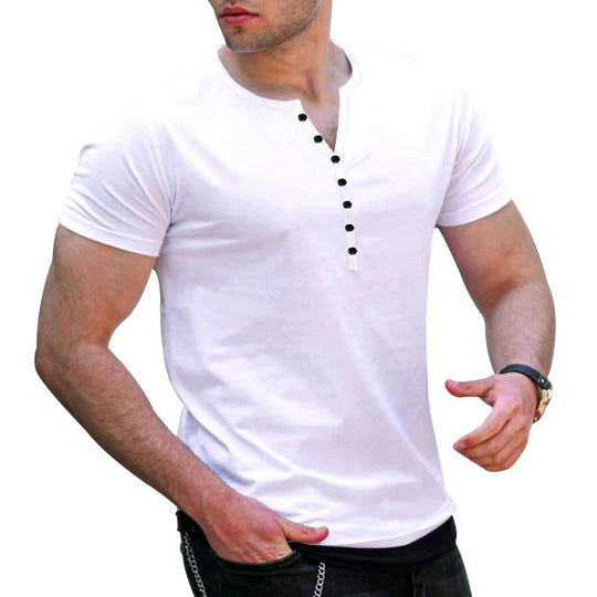 Herren Kurzarm-Henley-T-Shirt mit Knopfleiste und weichem Baumwollmaterial