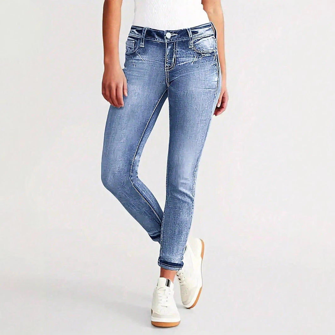 Damen Knöchellange Slim-Fit Stretch-Jeans mit dezenter Used‑Waschung und Sculpting‑Bund Shop Nory