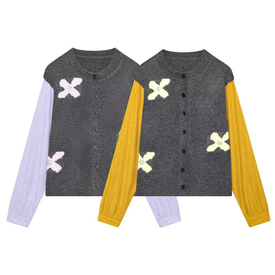 Damen Strickcardigan mit Zierblüten‑Applikation und kontrastärmeln Shop Nory