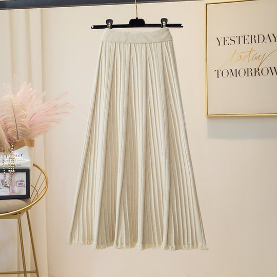 Damen Plissierter Maxirock mit elastischem Bund und fransigem Saum Shop Nory