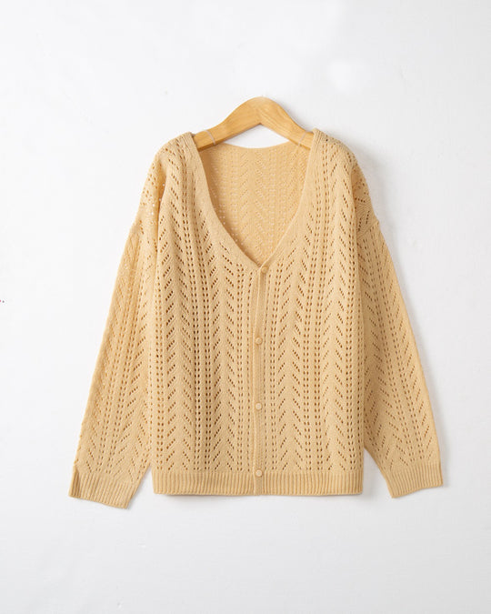 Damen Leichte Ajour-Strickjacke mit tiefem V-Ausschnitt und Knopfleiste Shop Nory