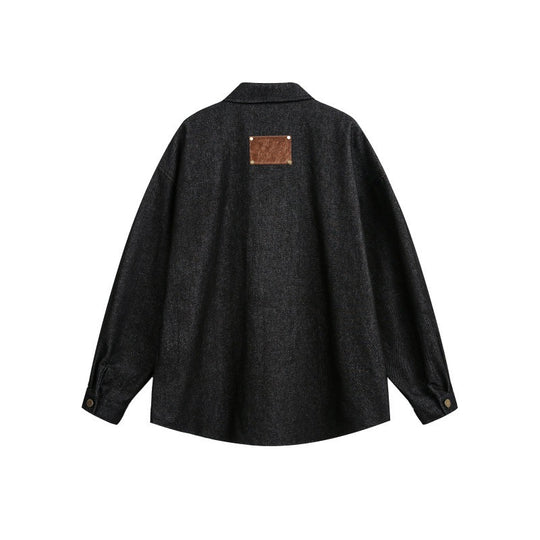 Unisex Oversize-Arbeitsoverhemd aus Tweed-Wollmix mit Brusttasche und Metallknopfleiste Shop Nory