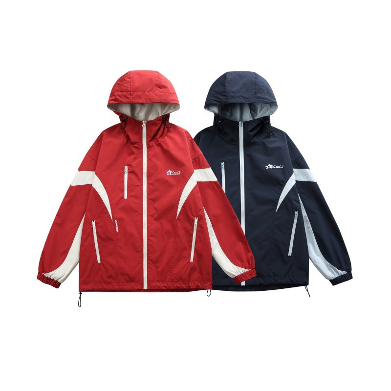 Unisex Technische Kapuzen‑Windbreakerjacke im Boxy‑Cut mit kontrastierenden Paneelen und wasserabweisenden Reißverschlüssen Shop Nory