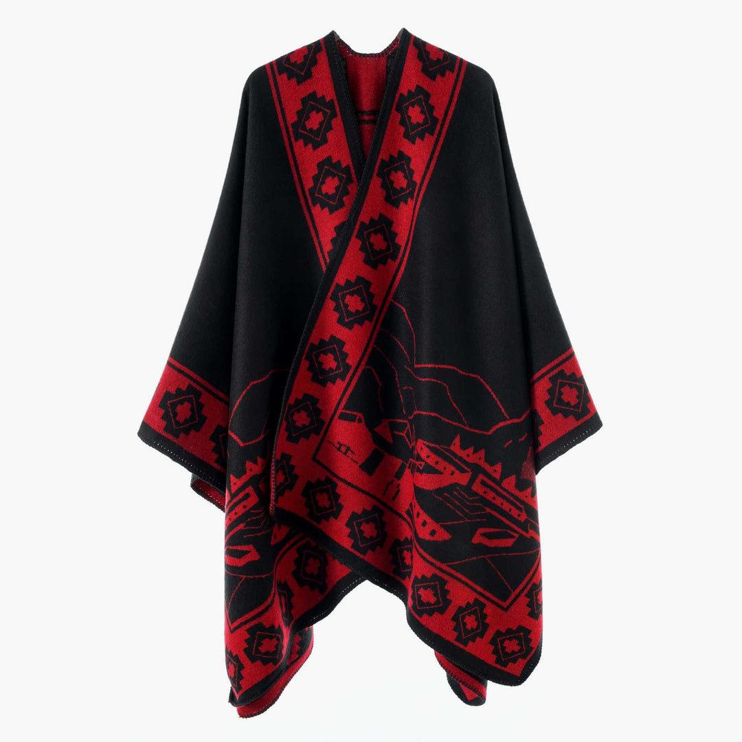 Damen Überwurf-Cape aus Jacquardstrick mit grafischem Ornamentmuster Shop Nory