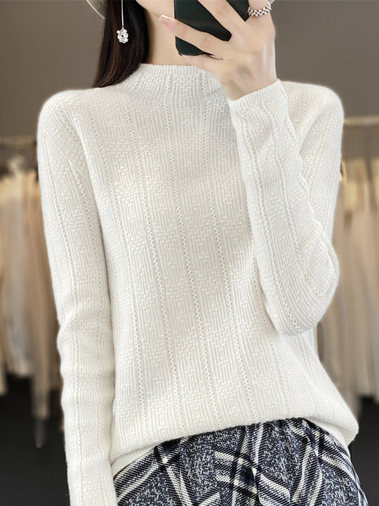 Damen Strukturierter Mockneck-Pullover aus kaschmirähnlicher Wollmischung Shop Nory
