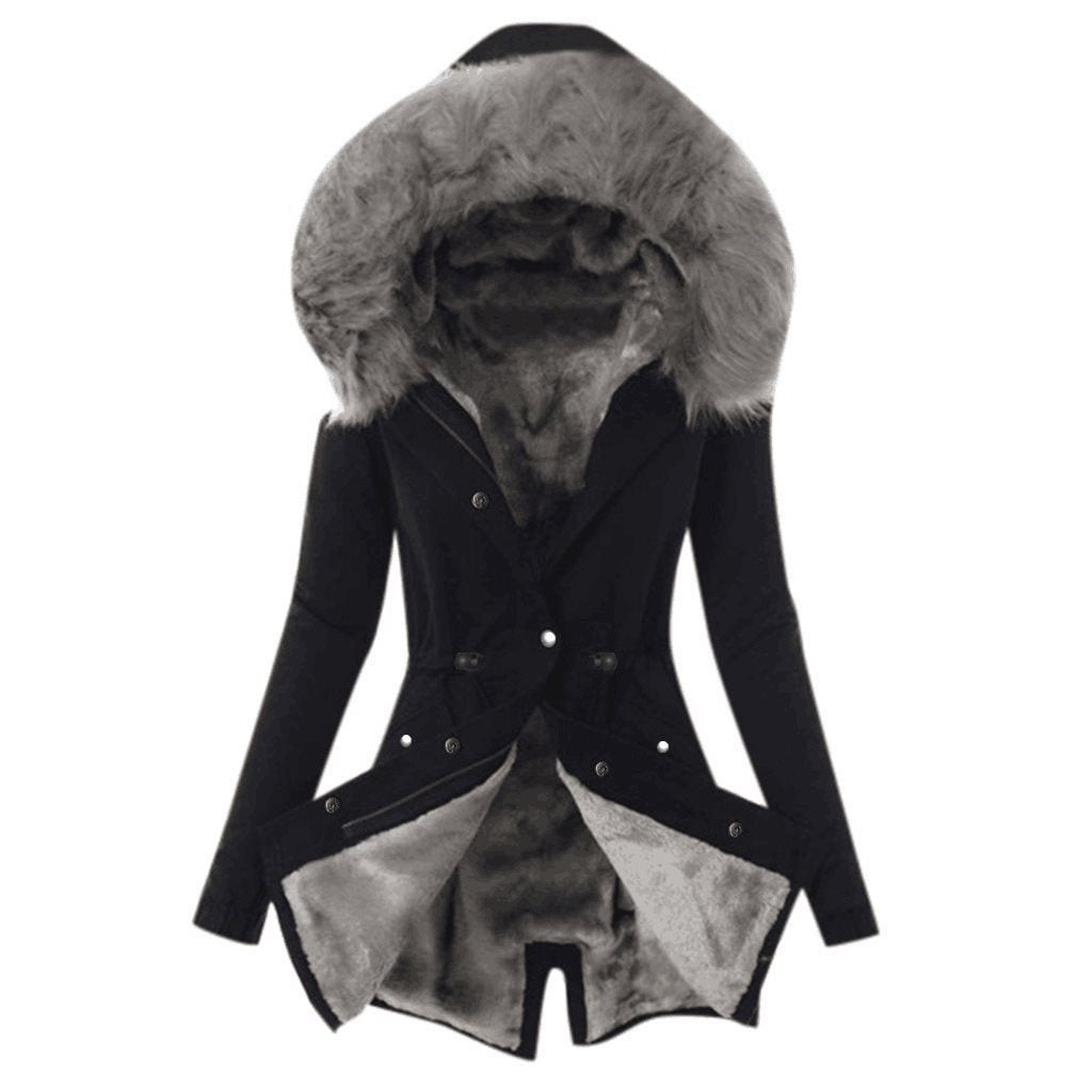 Damen Taillierter Winterparka mit kuscheligem Teddyfutter und großer Kapuze Shop Nory