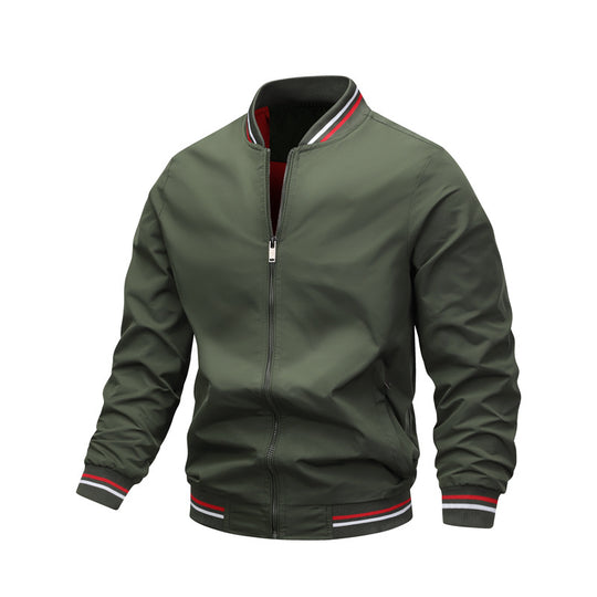 Herren Leichter Bomberblouson aus technischem Nylon mit gestreiften Rippbündchen und kontrastiertem Innenfutter Shop Nory