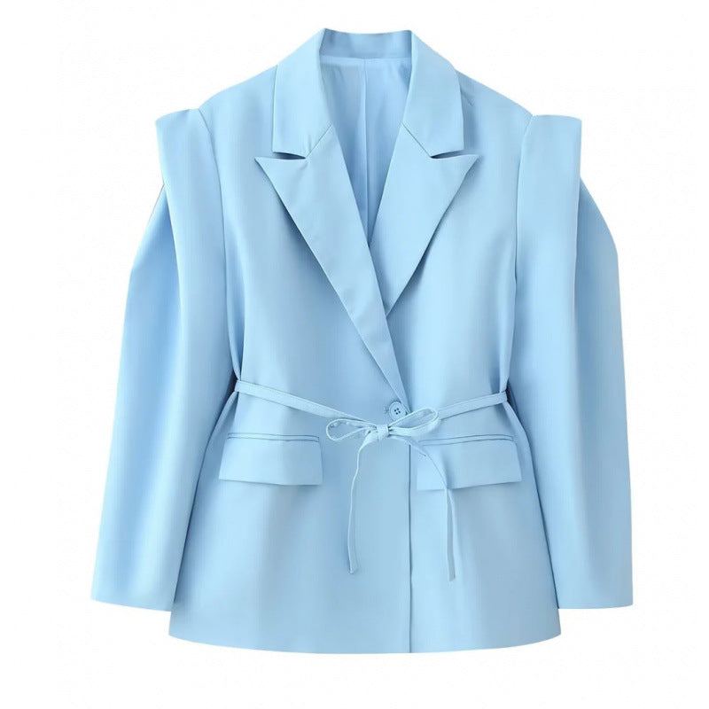Damen Taillierter Blazer mit zarter Bindeband-Taille, betonter Schulterpartie und Pattentaschen Shop Nory