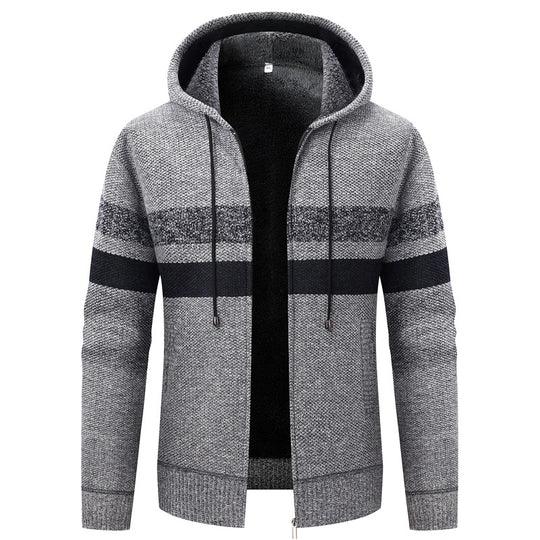 Herren Kapuzen-Strickjacke mit Fleece-Innenfutter und Reißverschluss Shop Nory