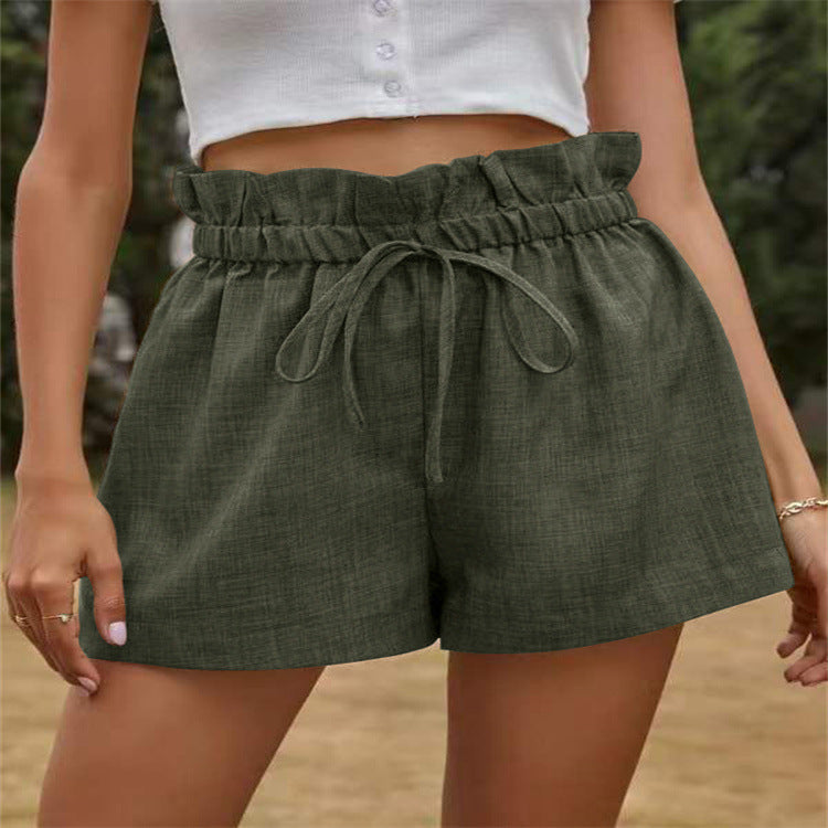 Damen luftige Leinen-Shorts mit elastischem Bund und Kordelzug