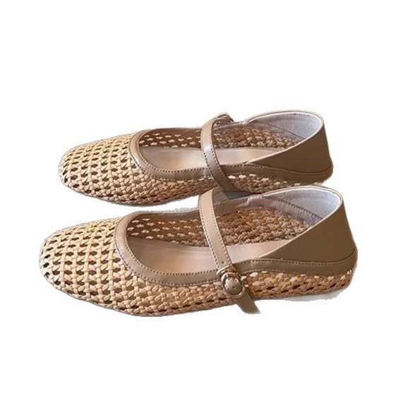 Damen atmungsaktive Kunstleder-Ballerinas mit geflochtenem Design