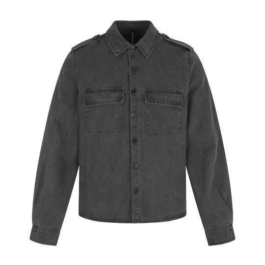 Herren Hemdjacke aus gewaschenem Denim mit Pattentaschen und Schulterklappen Shop Nory