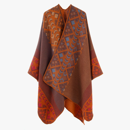 Damen Gewebter Oversize-Ruana mit Ethno-Jacquard und Zierkettelung Shop Nory