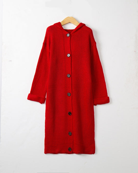 Damen Kapuzen-Longcardigan aus mitteldickem Rippstrick mit durchgehender Knopfleiste und lockerem Oversize-Schnitt Shop Nory