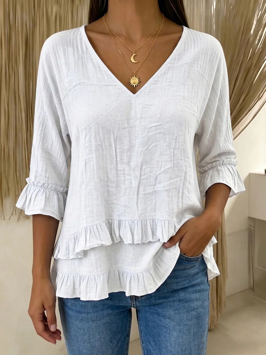 Damen Verspielte Langarm Bluse mit Volant Shop Nory