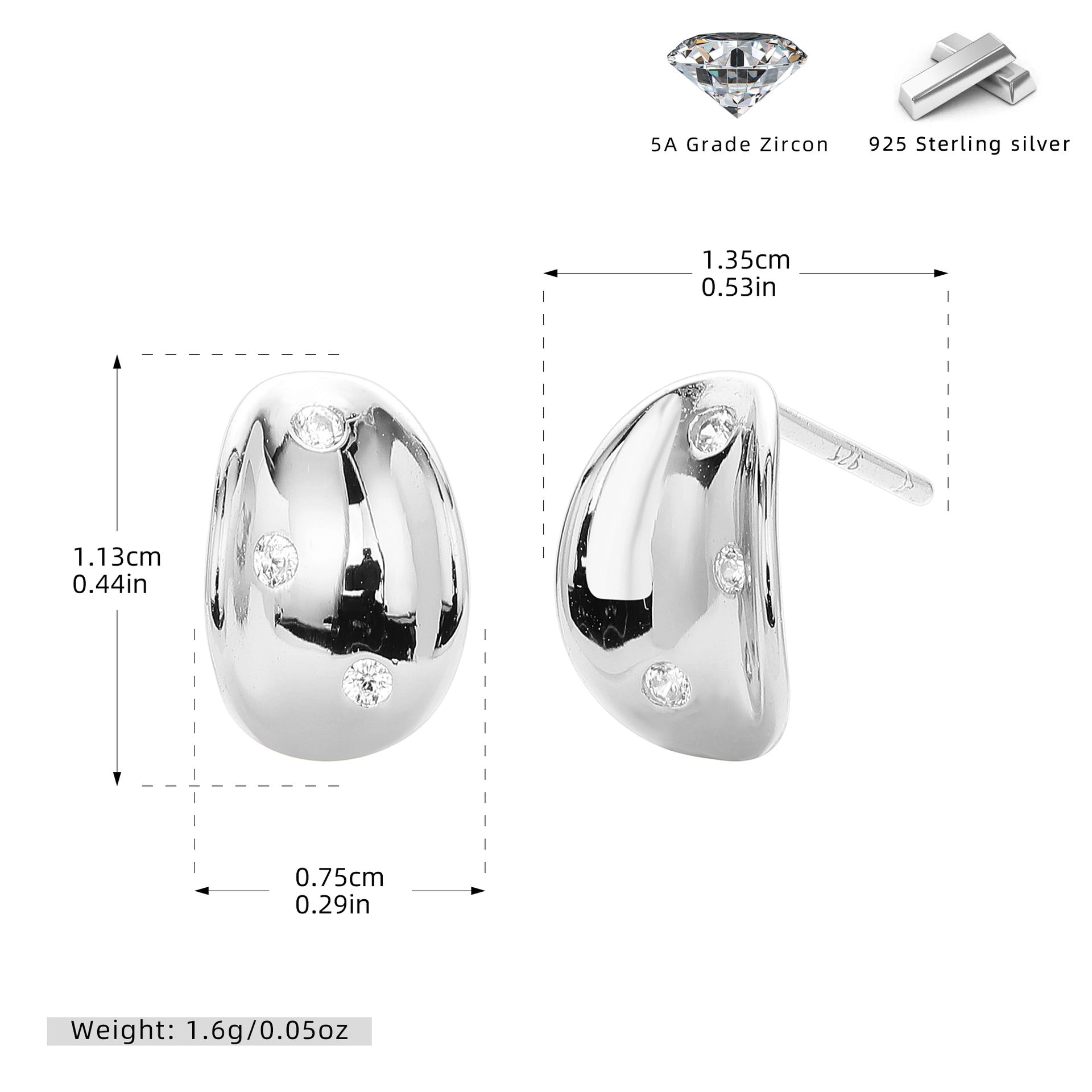 Damen Ohrstecker mit hochwertigem Zirkonbesatz und modernem Design Shop Nory