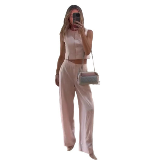 Damen Hochtaillierte weite Sommerhose mit Bügelfalte und Eingrifftaschen Shop Nory