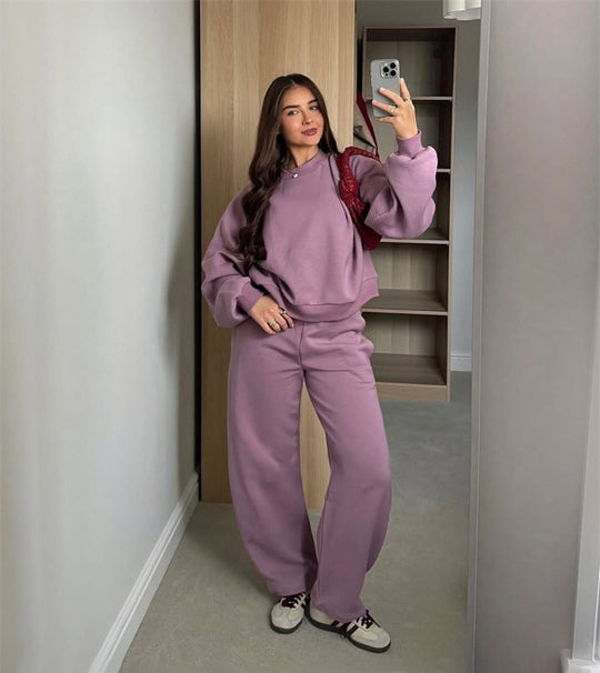 Damen Cropped-Sweatshirt mit hohem Rundhalsausschnitt und elastischer Tunnelzug Wide-Leg Jogginghose Set Shop Nory