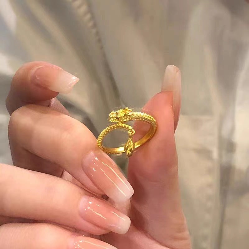 Damen Offener Ring mit kunstvollem Drachen-Design und funkelndem Akzent Shop Nory