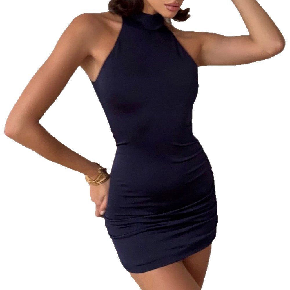 Damen enganliegendes Minikleid mit mock-neck Design und Raffung