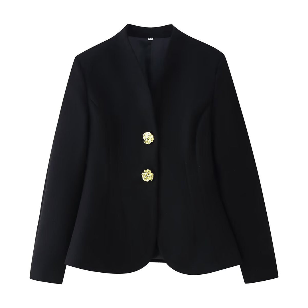 Damen Taillierter Blazer mit geschwungenem Saum und dekorativen Goldknöpfen Shop Nory
