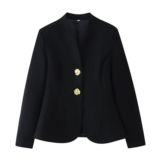 Damen Taillierter Blazer mit geschwungenem Saum und dekorativen Goldknöpfen Shop Nory