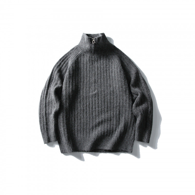 Unisex Oversize-Rippstrick-Halbzip-Pullover mit Stehkragen Shop Nory