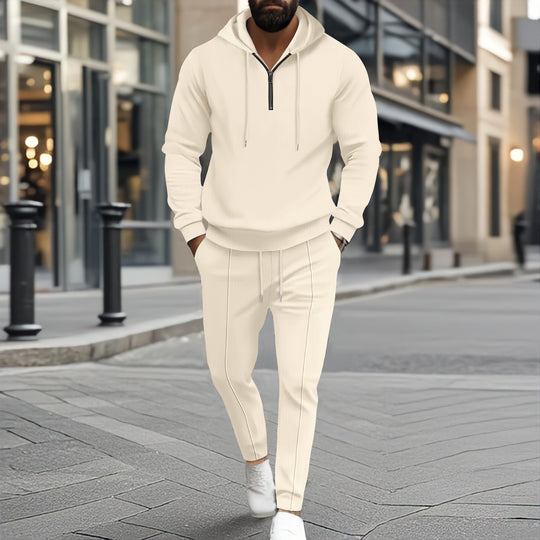 Herren nan strukturiertes Halbzip-Kapuzenloungewear-Set mit tapered Jogpants und Kordelzug Shop Nory