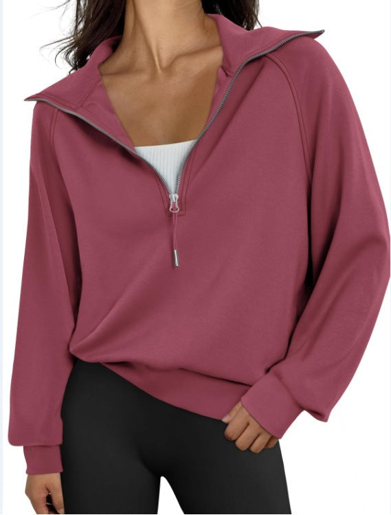 Damen lässiger Sweatpullover mit hohem Kragen und Reißverschluss